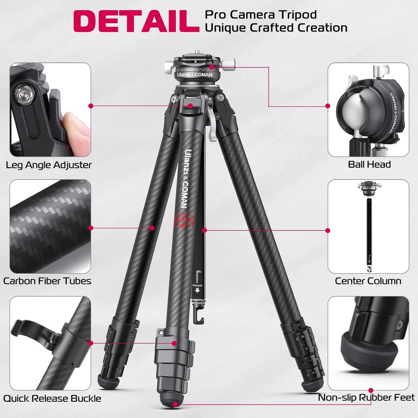 Zero Y Professional Carbon Fiber Camera Tripod, 360Â° Ballhead, 39lb Max Load