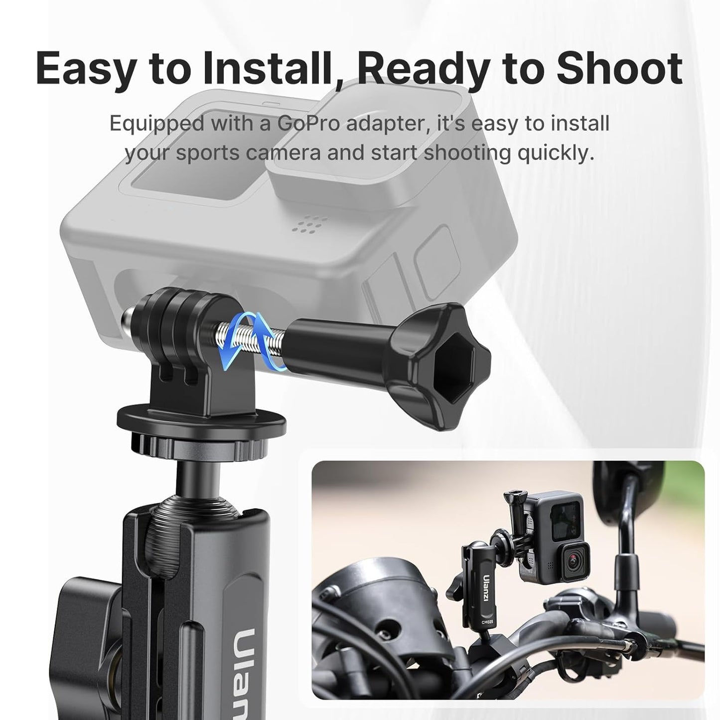 ULANZI CM025 360Â° Motorcycle Camera Mount w/ GoPro Adapter 8â€“35mm