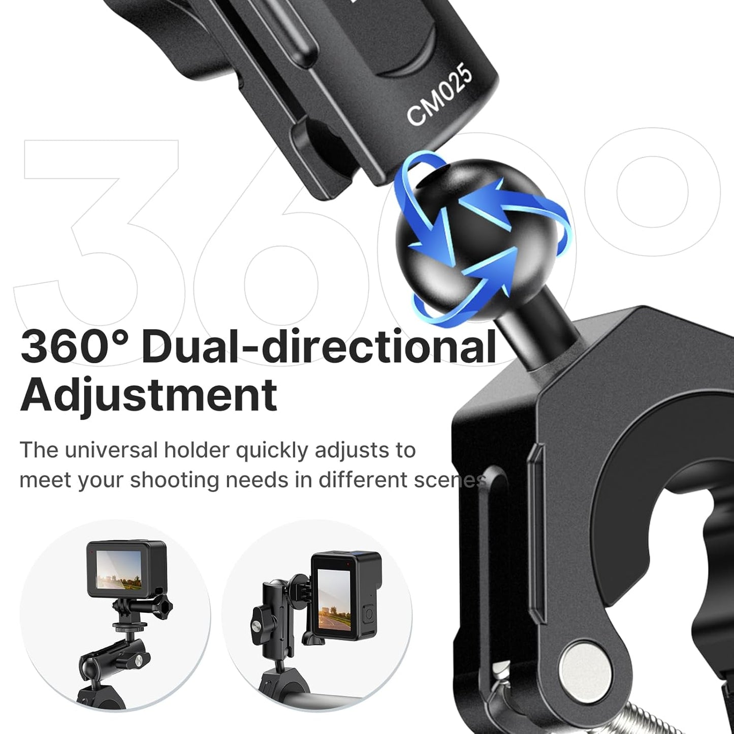 ULANZI CM025 360Â° Motorcycle Camera Mount w/ GoPro Adapter 8â€“35mm