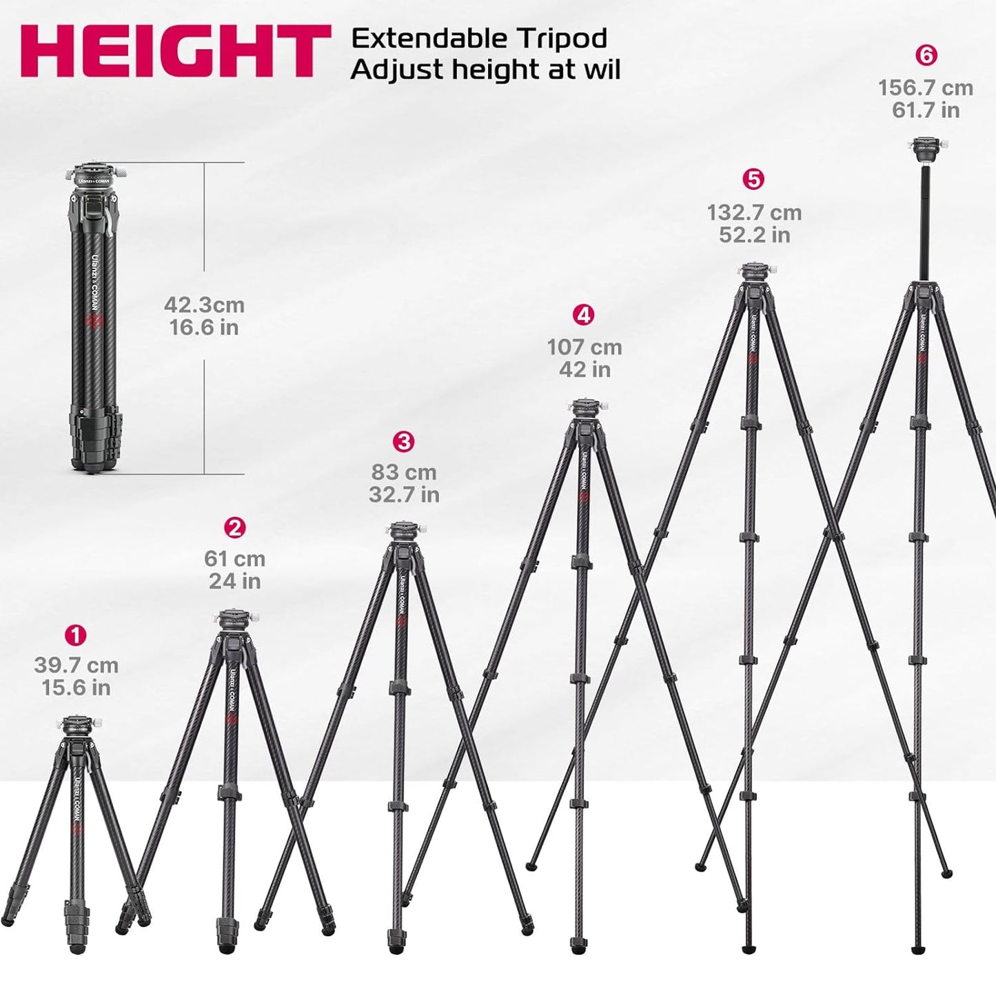 Zero Y Professional Carbon Fiber Camera Tripod, 360Â° Ballhead, 39lb Max Load