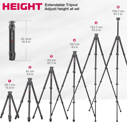 Zero Y Professional Carbon Fiber Camera Tripod, 360Â° Ballhead, 39lb Max Load