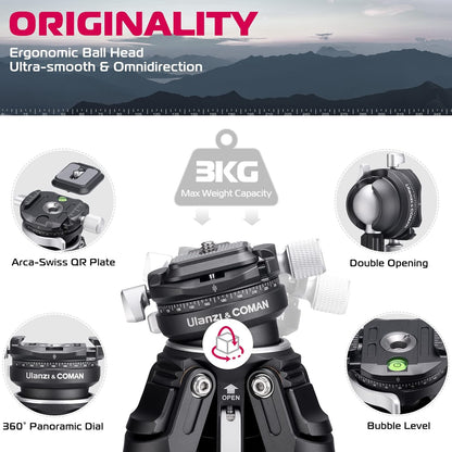 Zero Y Professional Carbon Fiber Camera Tripod, 360Â° Ballhead, 39lb Max Load