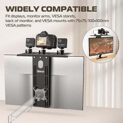 ULANZI LS16 DSLR Monitor Top Shelf for VESA Arm, Camera Mount Clamp for Light, Webcam, Mic, Replace Clamp Tripods for Camera Desk Mount, for Live Stream, Video Conferencing, YouTube, TikTok