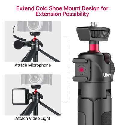 Ulanzi MT-16 Camera Tripod Stand Holder, Mini Tabletop Tripod Selfie Stick with Cold Shoe Travel Tripod