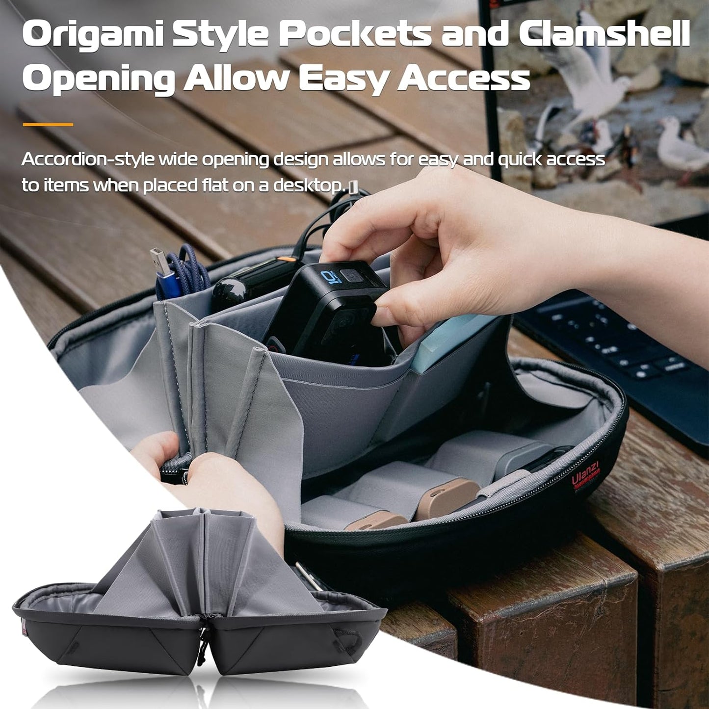 ULANZI Traker Tech Pouch Mini 2L, Electronics Organizer, Black, 220Ã—95Ã—140MM