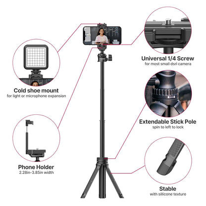 Ulanzi MT-34 Extendable Tripod, Selfie Stick, 2-in-1 Clamp