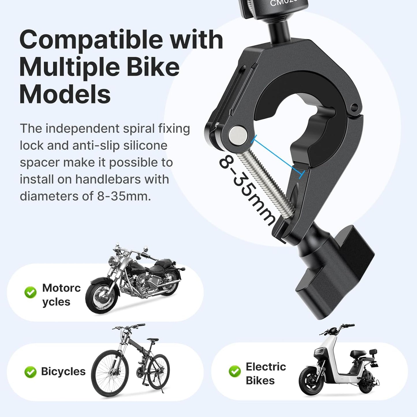 ULANZI CM025 360Â° Motorcycle Camera Mount w/ GoPro Adapter 8â€“35mm