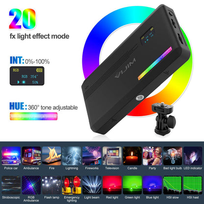 VIJIM VL196 RGB Light 2500K-9000K, 20 Modes, Soft Board & Honeycomb Frame