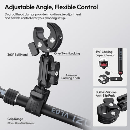 ULANZI VL03 40in Invisible Selfie Stick Motorcycle Bike Mount Kit