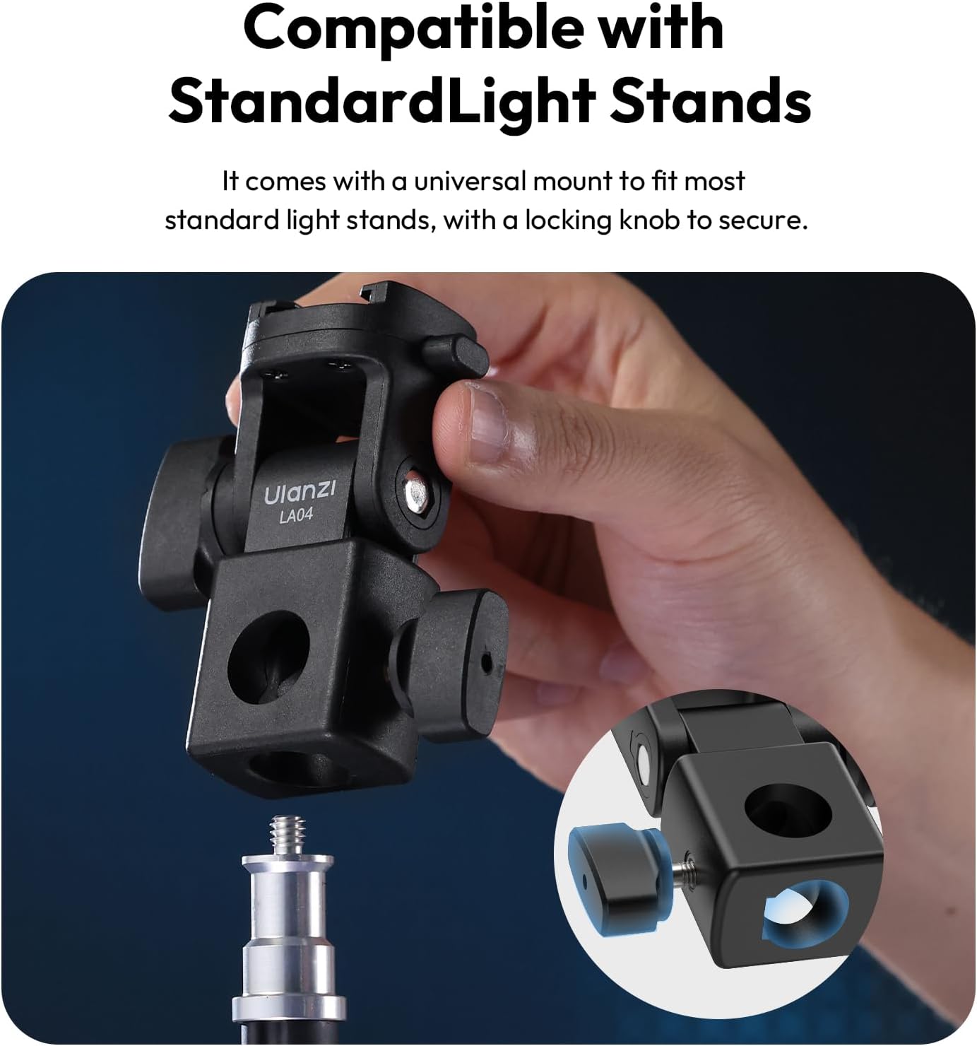 ULANZI LA04 Light Stand Adapter, 1/4â€ QR Mount, 180Â° Tilt, 3kg Load Capacity