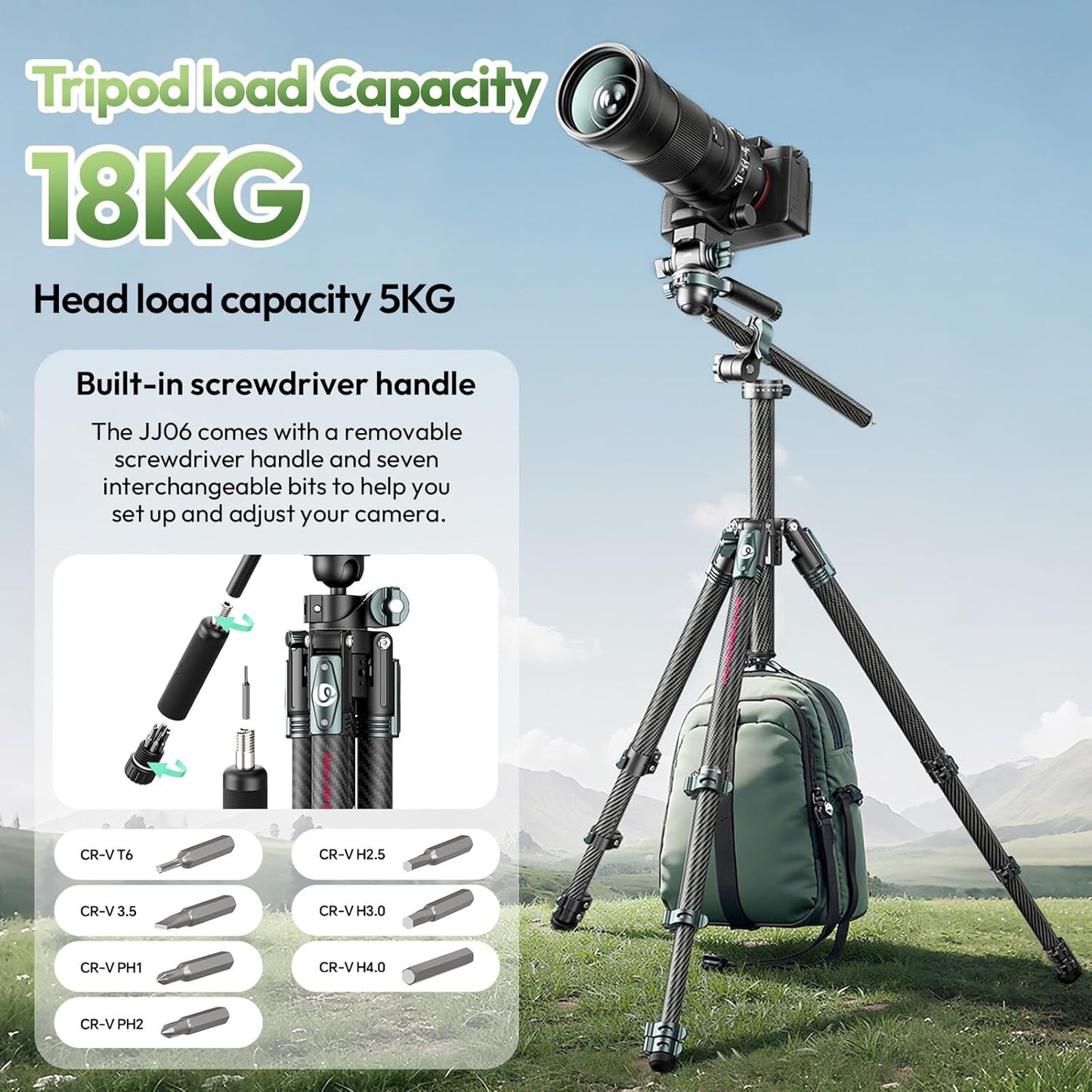 ULANZI JJ06 GlideGo Carbon Fiber Video Tripod, Dual 360Â° Pan Head, 73.6 inch Max Height, 11 lb Load
