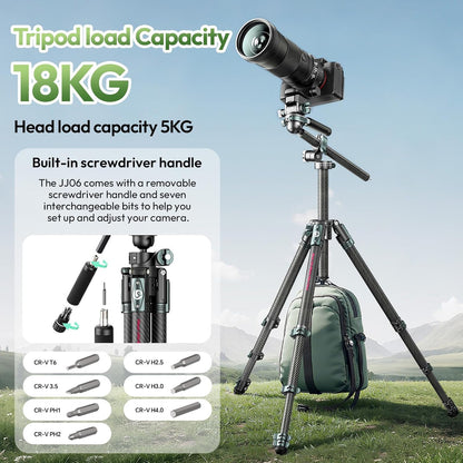ULANZI JJ06 GlideGo Carbon Fiber Video Tripod, Dual 360Â° Pan Head, 73.6 inch Max Height, 11 lb Load