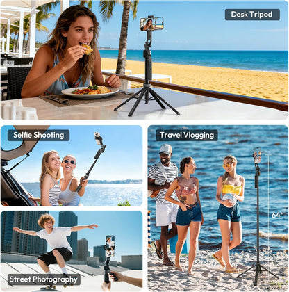 ULANZI TT23 64" Auto Face Tracking Tripod, 360Â° Selfie Stick w/ Remote for iPhone/Android