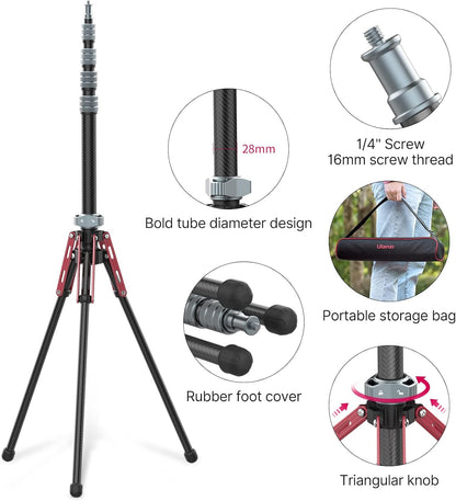 ULANZI MT-49 Carbon Fiber Light Stand, 194cm Tripod for Flash/Camera/Phone