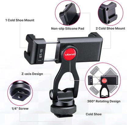 ULANZI ST-10 Metal Phone Tripod Mount, 360¬∞ Universal Clamp, 2 Cold Shoes