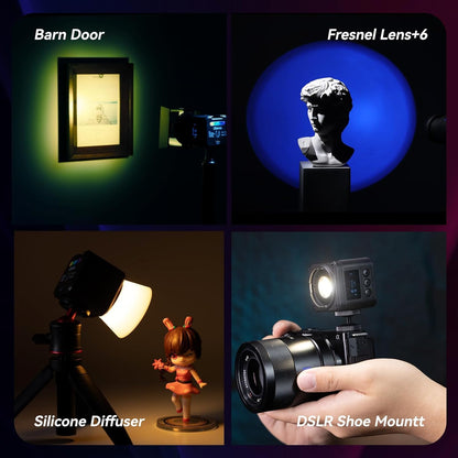 ULANZI L3 RGB LED Video Light 2700K-7000K Mini COB Magnetic w/Barndoor Fresnel