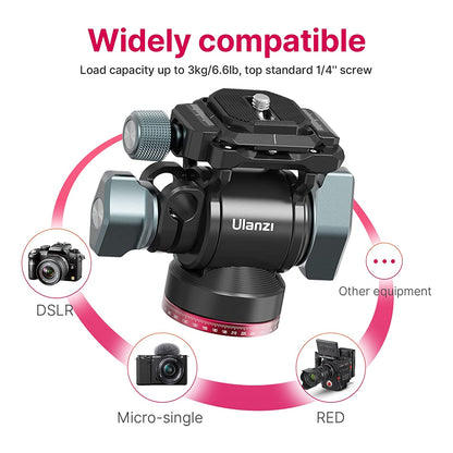 ULANZI U-190 Mini Pan Tilt Head Small Panoramic Ball Head with Arca Swiss Quick Release Plate Lightweight Filming Equipment for Compact Camera Load up to 6.6lb/3kg