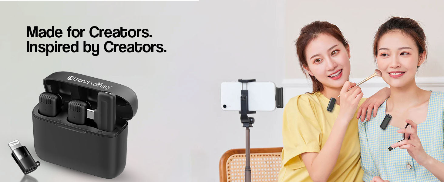Ulanzi J12 Wireless Lavalier Mic for USB-C, iPhone & iPad, 2in1 Adapter, 65ft Range, Case