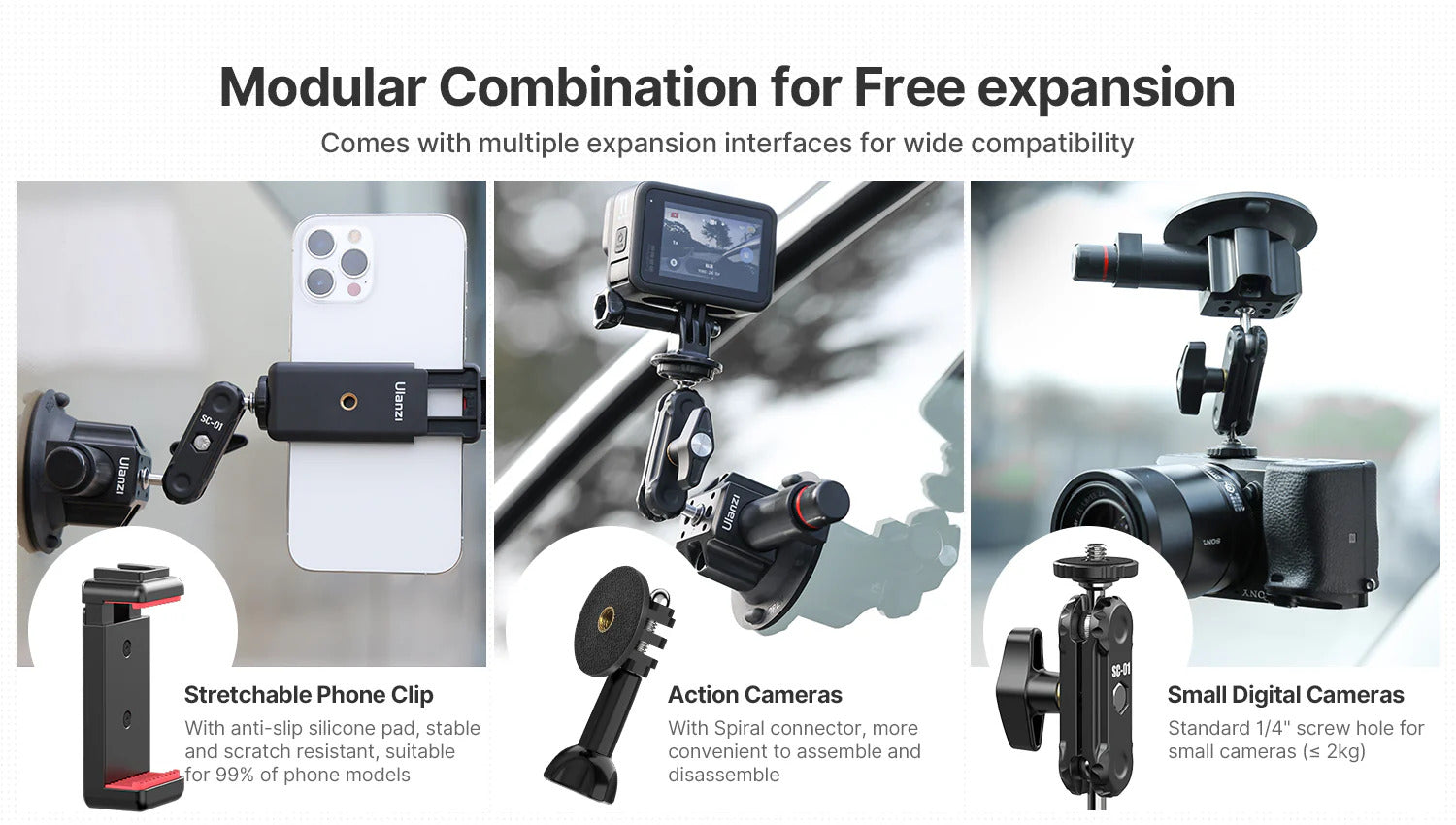Ulanzi SC-01 Strong Suction Cup Mount Magic Arm (3")