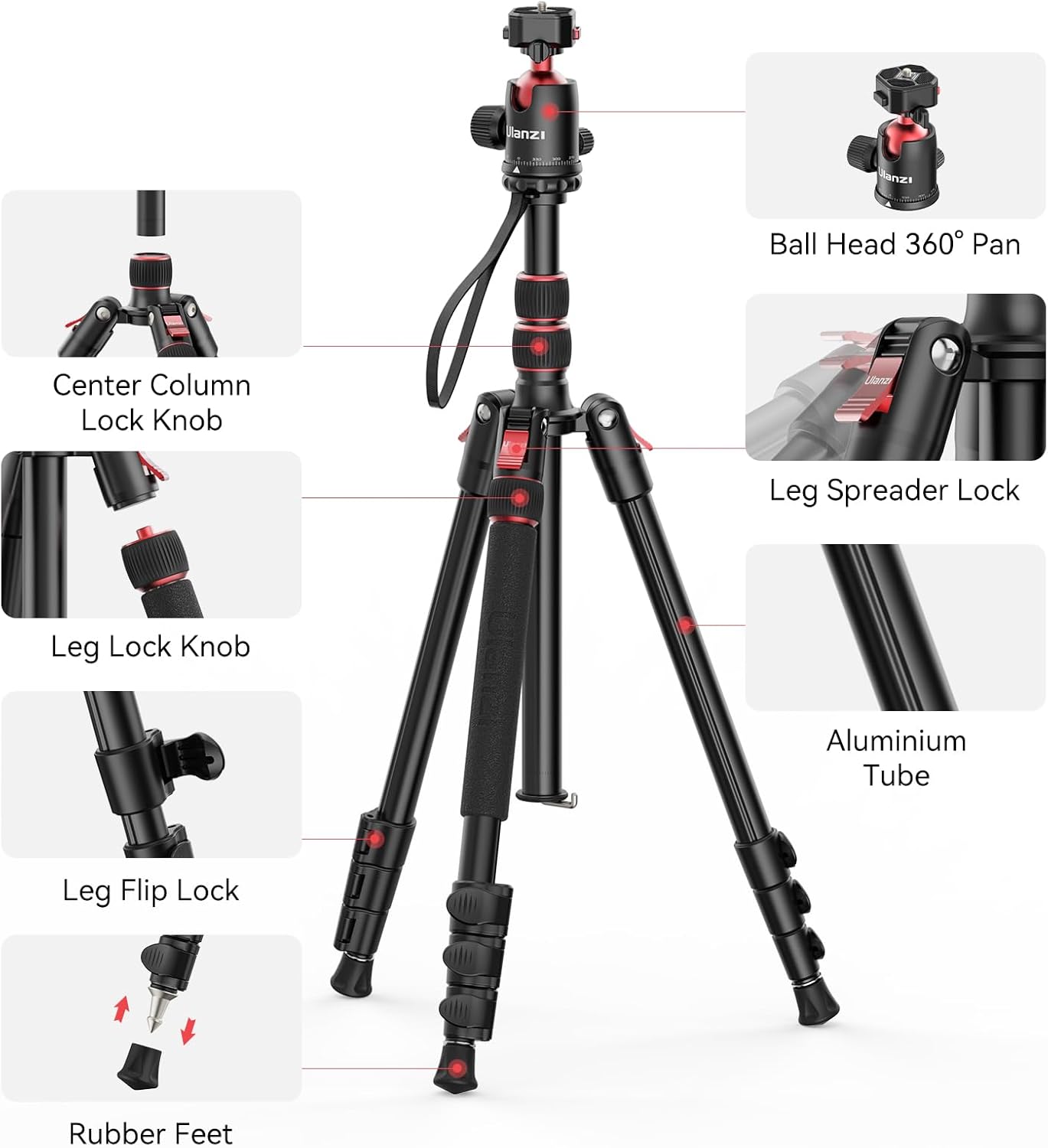ULANZI TT31 72.4" Tripod/Monopod, 33lb Load, QR Plate, 360Â° Head for DSLR/Video