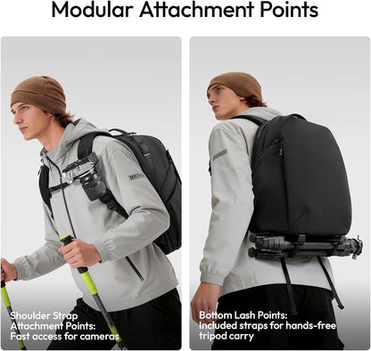 ULANZI YY038 Travel Camera Backpack 22L for Mirrorless DSLR, 16-inch Laptop Compartment, Anti-Theft Water-Resistant Photography Bag with Tripod Holder, Compatible with Sony Canon Nikon Fujifilm(Black)