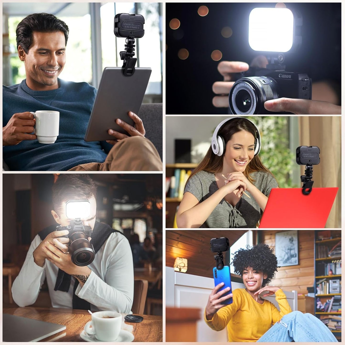Ulanzi VL100X Selfie Clip LED Light, 2500-6500K Bi-Color, 2000mAh, Phone/Laptop Panel