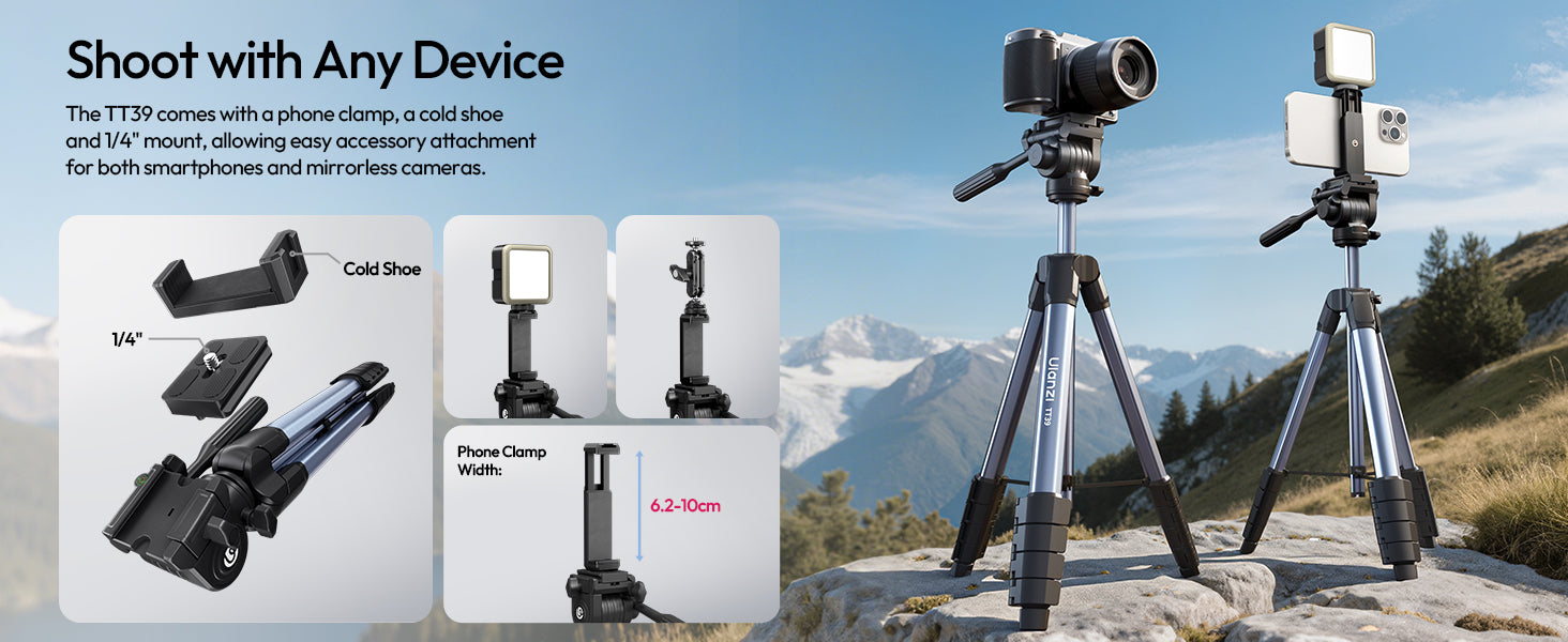 ULANZI TT39 Tripod 61" Vertical/Horizontal, Phone & DSLR, Adjustable