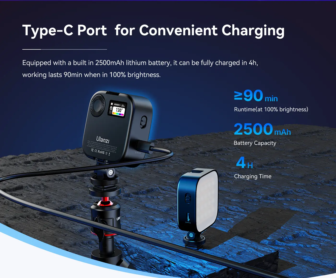 Ulanzi U60 (Black) RGB Video Light, 360Â° Color, CRIâ‰¥95, 2500-9000K, 2500mAh