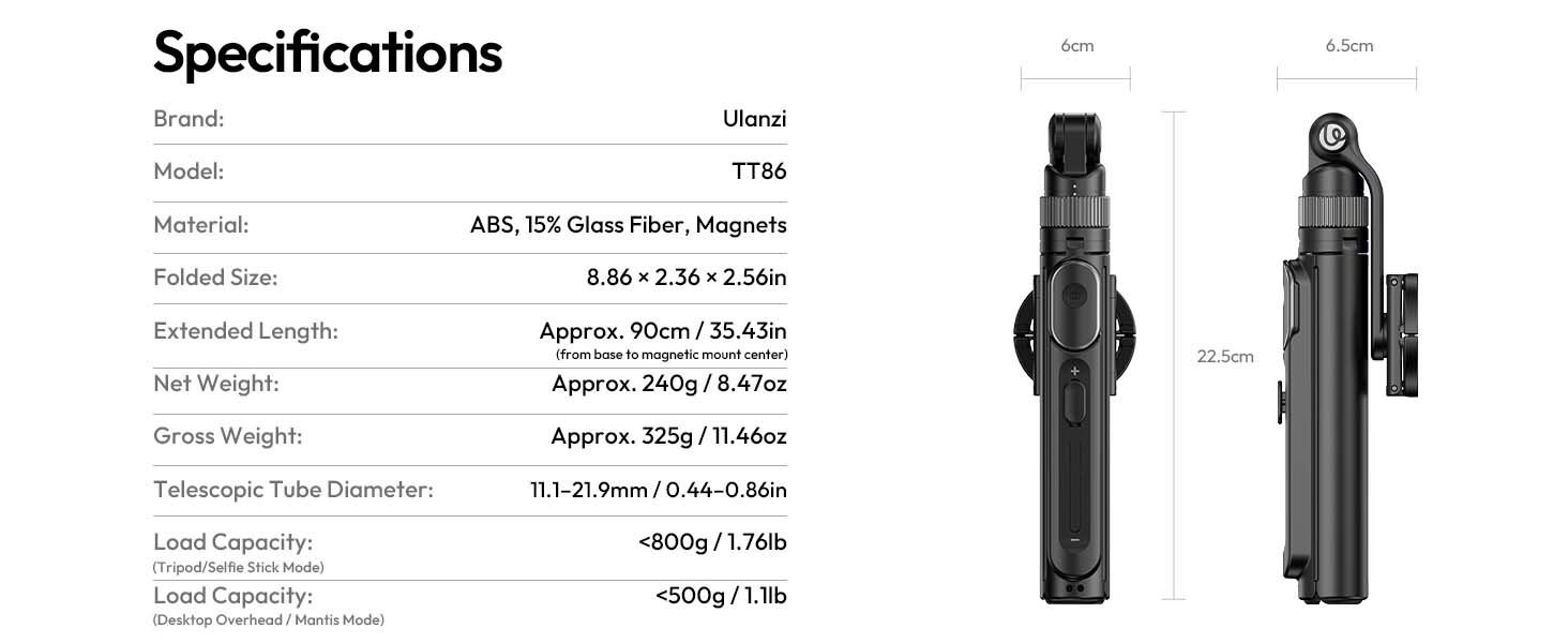 ULANZI TT86 Magnetic Tripod for iPhone 17, 35" Selfie Stick, Remote
