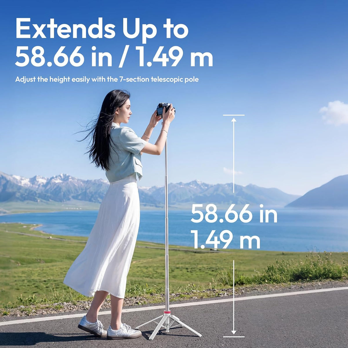 ULANZI MT44M Auto Open Magnetic Phone Tripod, 59" Selfie Stick with Remote White/Black