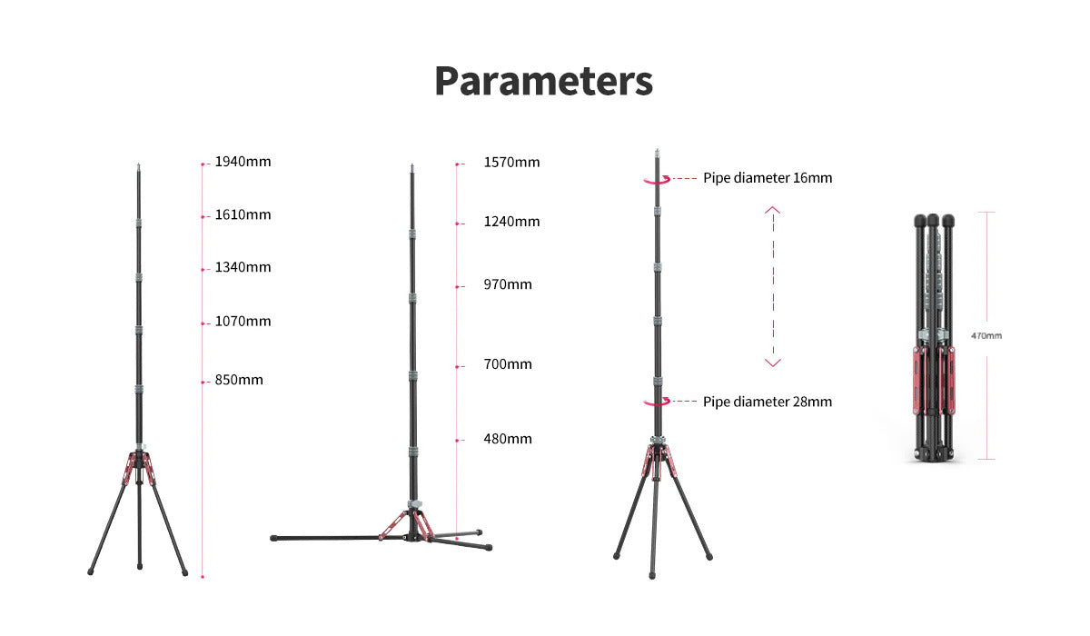 ULANZI MT-49 Carbon Fiber Light Stand, 194cm Tripod for Flash/Camera/Phone
