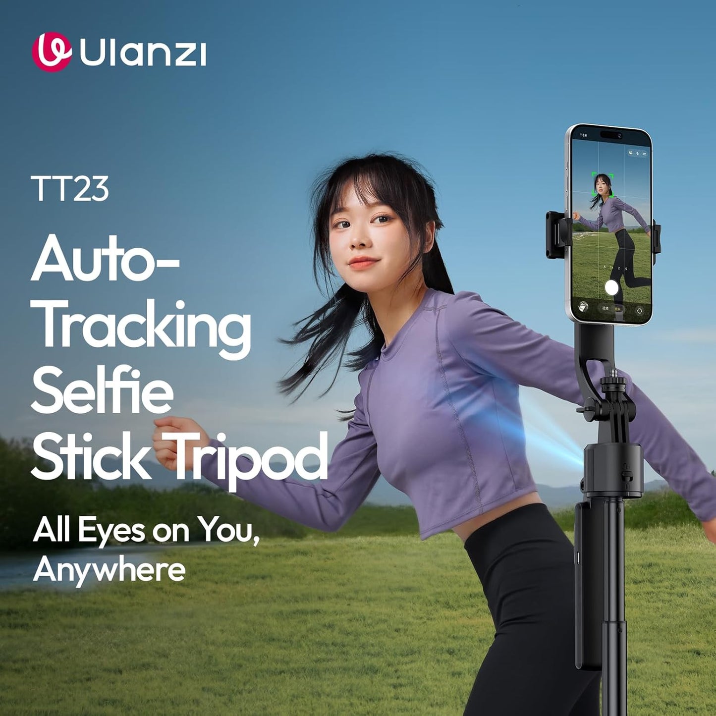 ULANZI TT23 64" Auto Face Tracking Tripod, 360Â° Selfie Stick w/ Remote for iPhone/Android