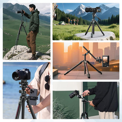 ULANZI JJ06 GlideGo Carbon Fiber Video Tripod, Dual 360Â° Pan Head, 73.6 inch Max Height, 11 lb Load