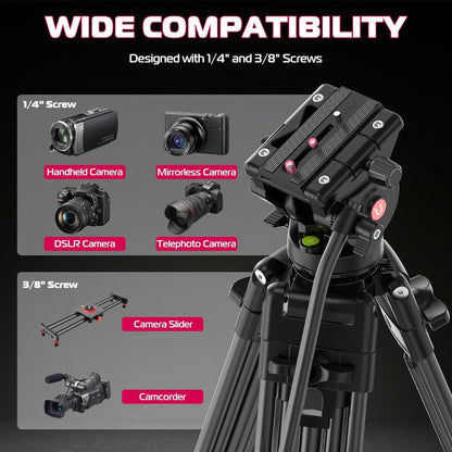 ULANZI MT-81 61in/155cm Camera Tripod 360° Fluid Head Aluminum 8kg Load