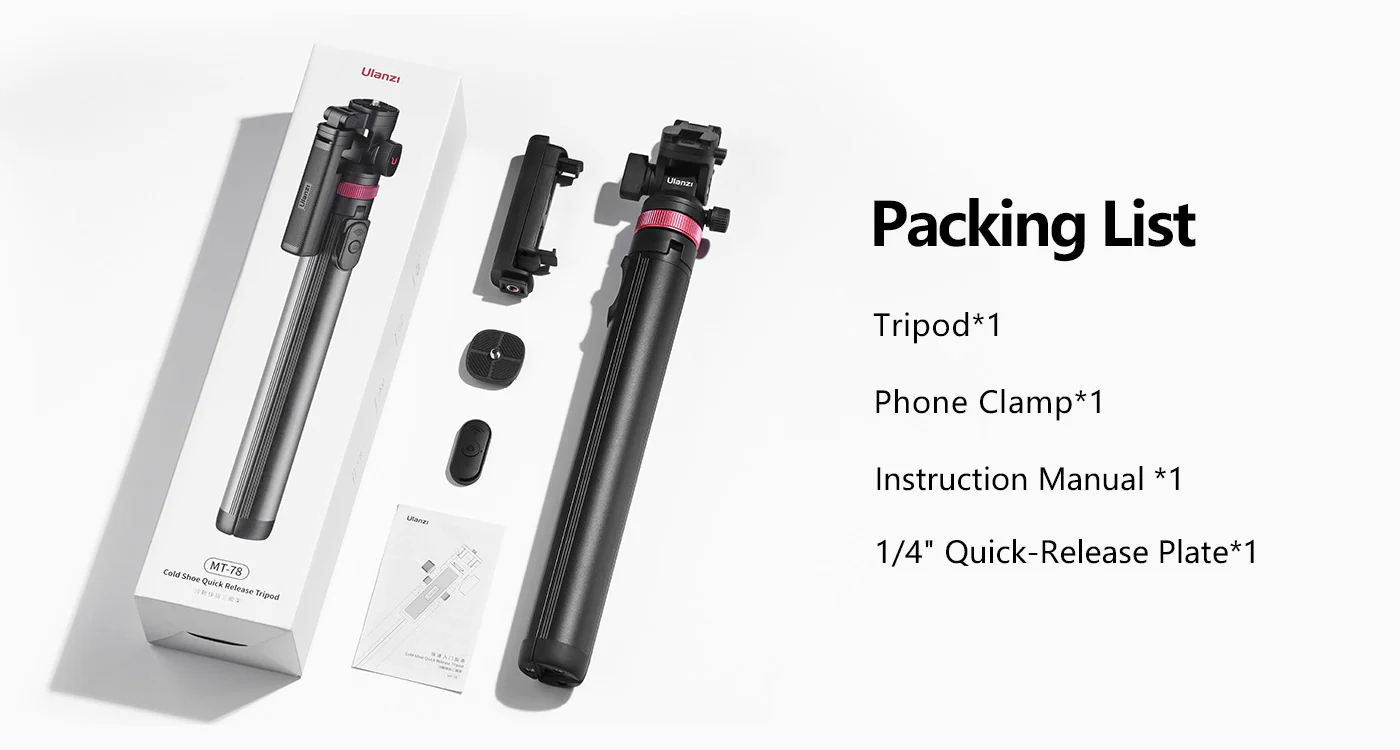 ULANZI MT-78 72.83" Extendable Phone Tripod, Metal Selfie Stick Stand with 360Â° Head