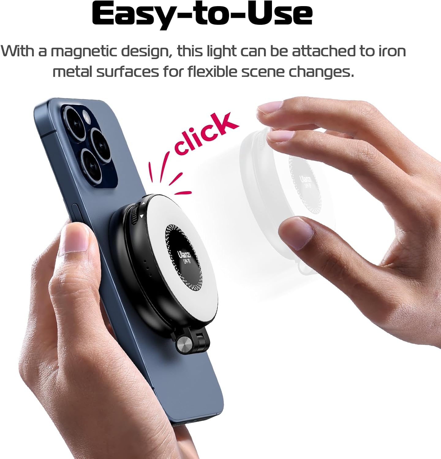Ulanzi LM19 Magnetic LED Selfie Light with Magsafe, Sticky Ring for Phones