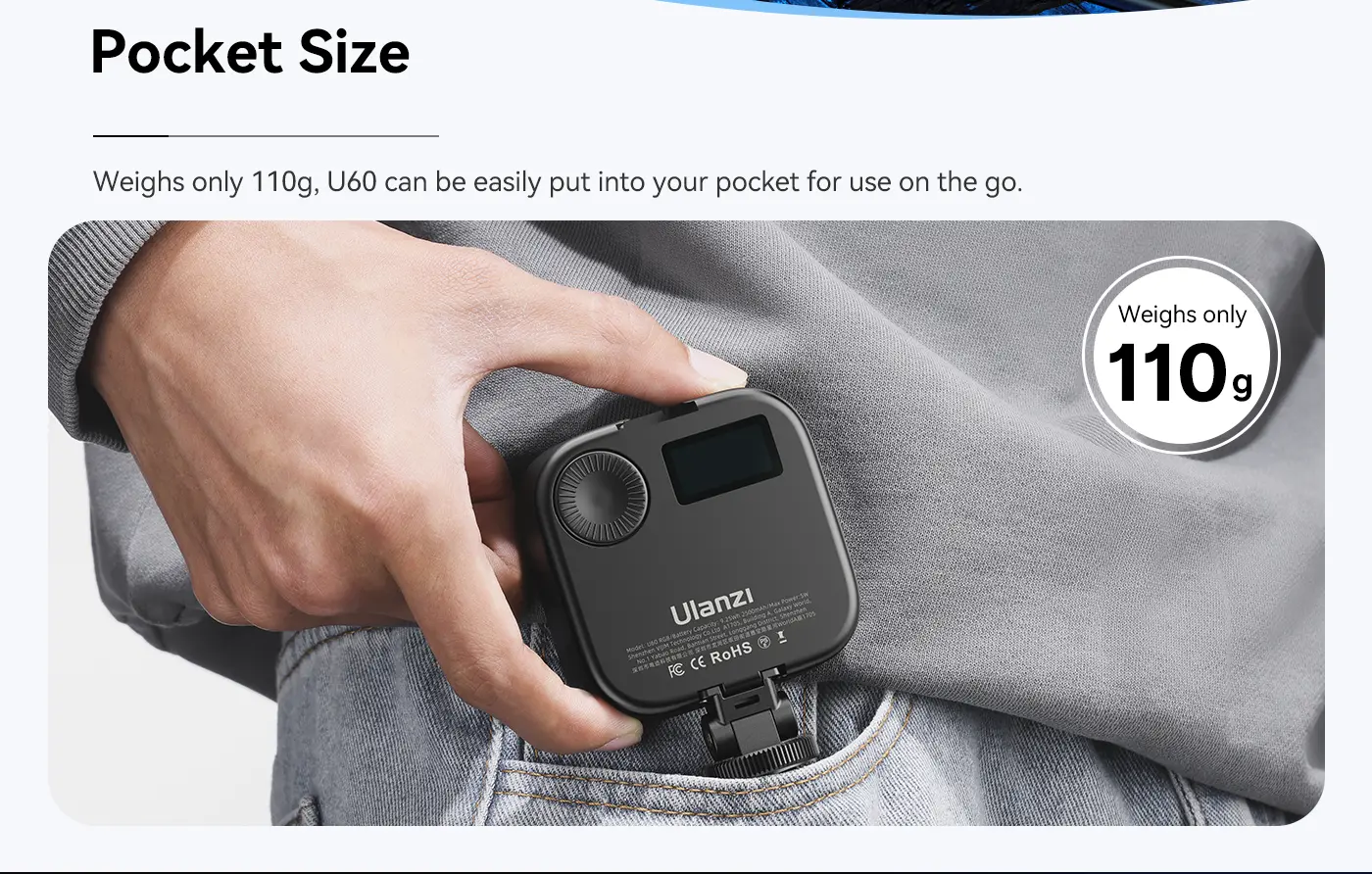 Ulanzi U60 (Black) RGB Video Light, 360Â° Color, CRIâ‰¥95, 2500-9000K, 2500mAh