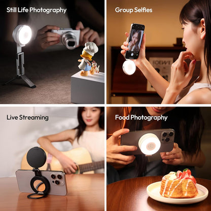 ULANZI LM23 Magnetic 360Â° Selfie Ring Light w/Mirror for iPhone MagSafe Black