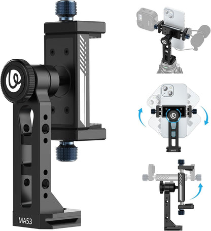 Ulanzi MA53 Phone Tripod Adapter, Arca/UKA, 2 Cold Shoe, 360Â° Metal Mount