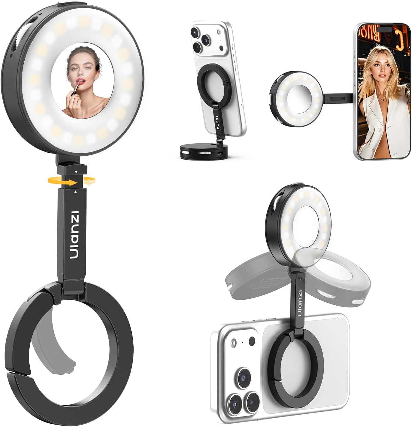 ULANZI ML05 Maglock Magnetic iPhone Ring Light Mirror 9000K CRI≥97 FullAngle LED, White/Black