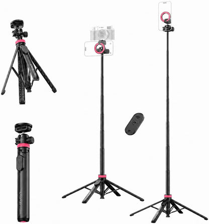 ULANZI MT44M Auto Open Magnetic Phone Tripod, 59" Selfie Stick with Remote White/Black