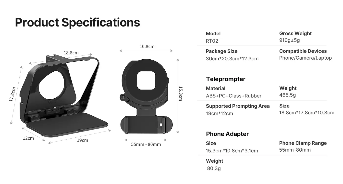 Ulanzi RT02 Universal Teleprompter for Tablets and Smartphones with Remote Control R004GBB1