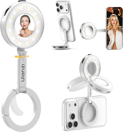 ULANZI ML05 Maglock Magnetic iPhone Ring Light Mirror 9000K CRI≥97 FullAngle LED, White/Black
