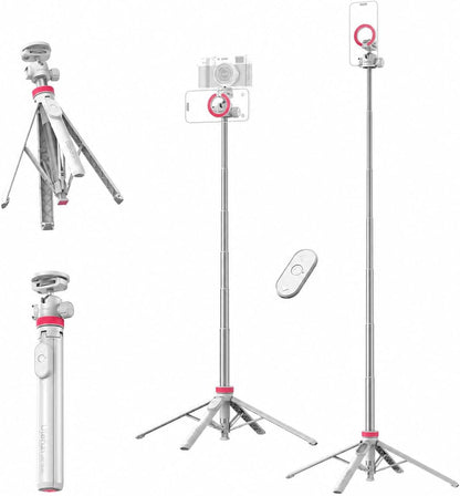 ULANZI MT44M Auto Open Magnetic Phone Tripod, 59" Selfie Stick with Remote White/Black